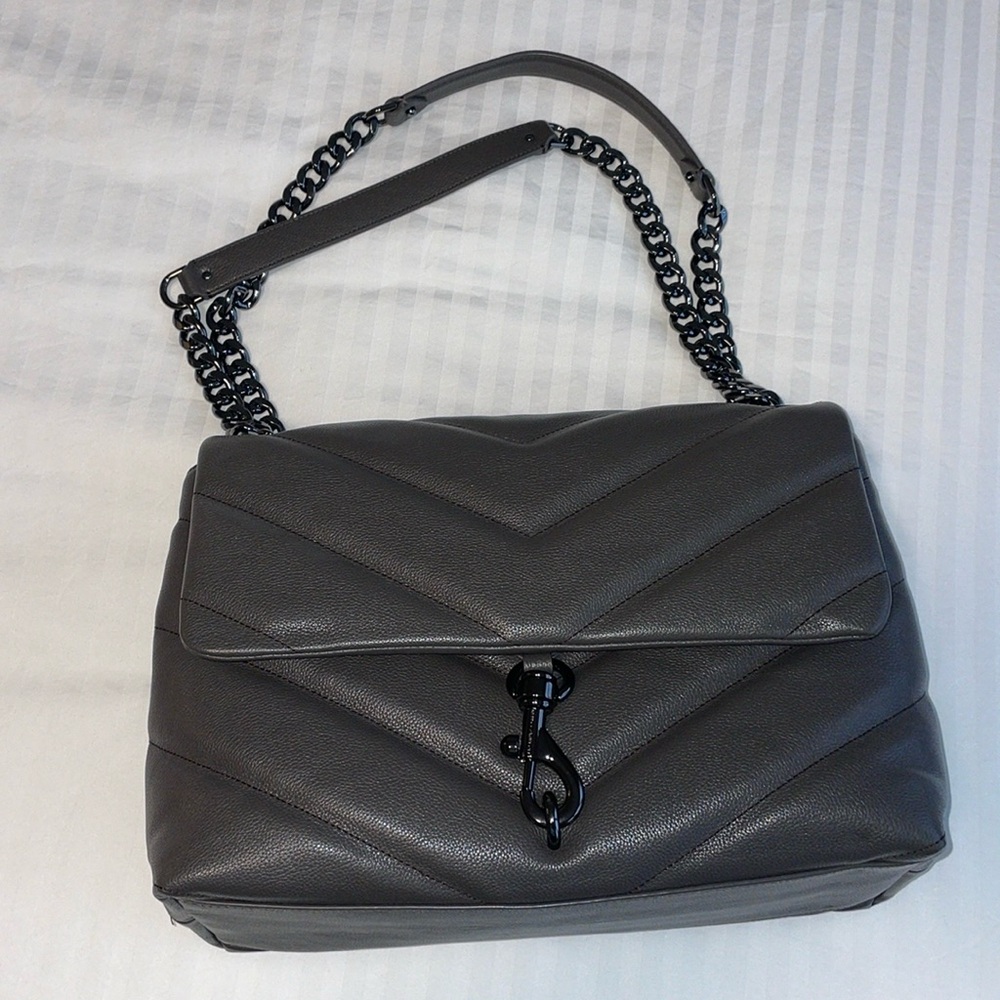 Rebecca Minkoff Grey Quilted Edie Maxi Shoulder Bag or Satchel